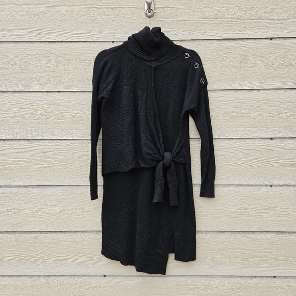 Karen Millen Dresses & Skirts - Karen Millen black turtleneck tie front sweater dress with toggle detail small